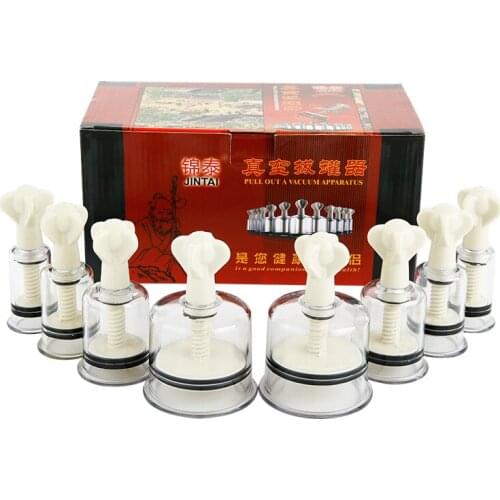 8 pcs thicken screw-type vacuum cupping pull out vacuum cup set acupuncture massage suction rotary magnetic can