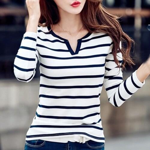 Fall Spring Women Blouse Long Sleeve Top Striped Printed Casual Top For Young Lady