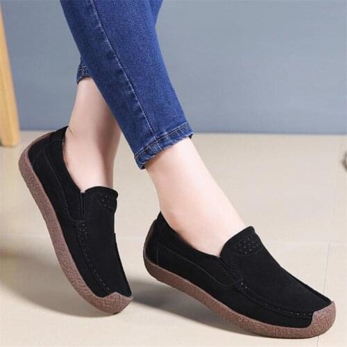 Woman Loafers Casual Genuine Leather Slip On Female Flat Shoes 2021 New Ladies Comfort Soft Plus Size Woman Shoes