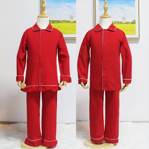 Winter New Year Best Selling Siblings Cotton Kids Pyjamas Christmas Boys And Girls Red Pajamas Sets