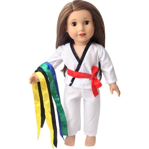 18 Inch American Doll Girls Clothes Sportswear White Taekwondo Suit Born Baby Toys Accessories Fit 43 Cm Boy Dolls Gift D24