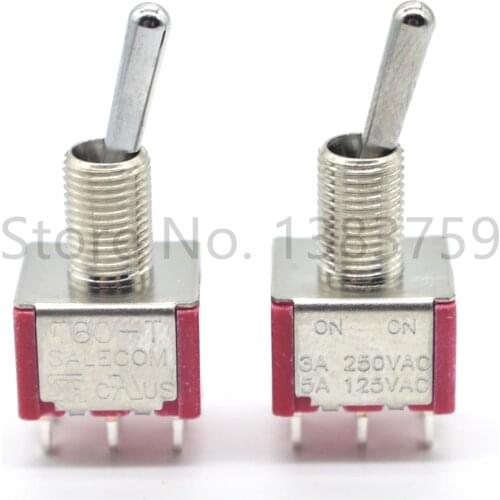 2pcs 6-pin 2-speed toggle shaker rocker switch T8011 T80-T toggle switch 3A 250VAC 5A125VAC