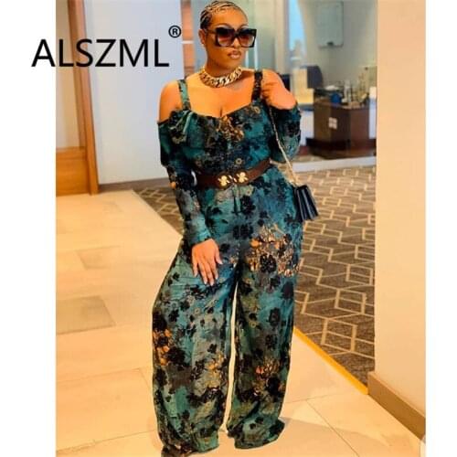 2021 Fashion Summer Sexy Club Jumpsuit Romper Vintage Print Full Length Overalls For Women Playsuits