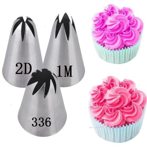 3pcs/Set Drop Rose Cream Cake Icing Piping Russian Nozzles Pastry Tips Stainless Steel Fondant Cake Decorating Tools #1M 2D 336