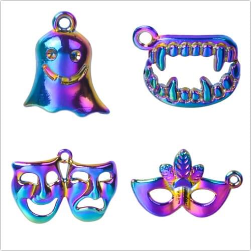 Halloween Charm Pendant 5pcs Rainbow Ghost Mask Charms For Jewelry Making Supplies Handmade Necklace Earrings Accessories Punk