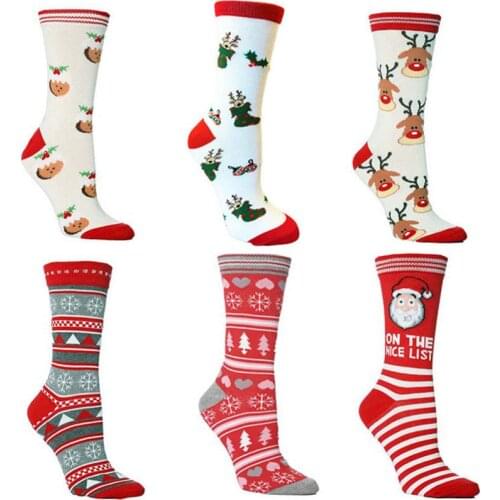 6 Pairs Christmas Crew Socks Combed Cotton Compression Stockings Women Absorbing Sweat Shaping Socks Sports Knee High Socks