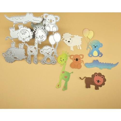 6 kinds of animals, monkey, giraffe, sheep, lion, crocodile, koala, metal cutting knife mold, scrapbook paper gift card DIY