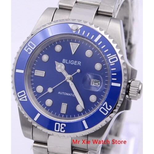 Bliger 40mm Automatic Mechanical Men Watch Luxury Brand Sapphire Crystal Watch Luminous Waterproof Calendar Wristwatch Men