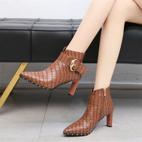 Bare boots Sexy Punk Design Brown Snake Pattern Bone High Heel Platform Ankle Boots обувь женская зимняя туфли высоких каблуках