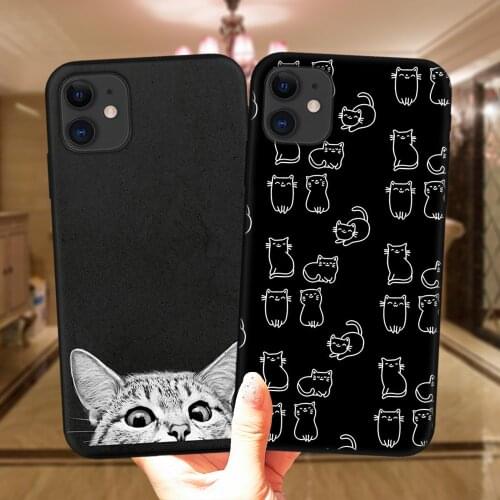 Cute Space Happy Cats Phone Case For iPhone 11 12 Pro XS Max XR X 6S 7 8 Plus 5S SE 2020 12Mini 12Pro Black Soft Silicone Cover