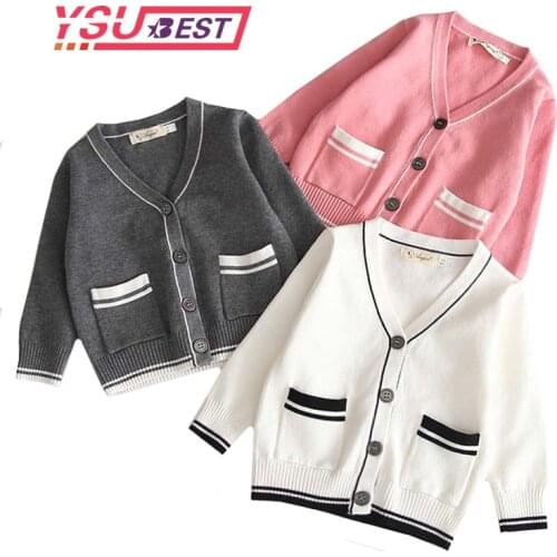 2020 Baby Cardigan Sweater Childrens Knitted Sweater Baby Vneck Line Sweater Baby Pure Cotton Blouse Clothes