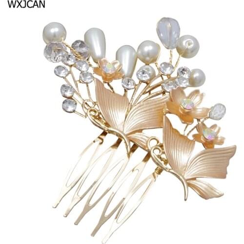 WXJCAN Crab hair comb wedding accessories Butterfly combs for hair barrette Rhinestone simulated-pearl enamel hairpins tiara