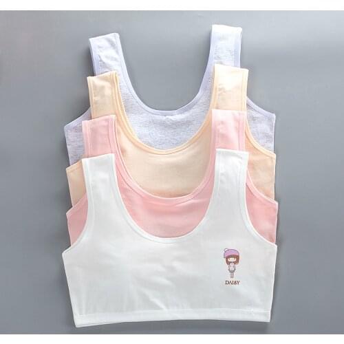 Cotton Girls Puberty Training Vests Tops Tanks Girls Sport Kids Bra Teen Underwear Students Bras Children for 8-16 Years Olds