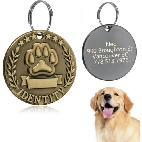 Personalized Dog ID Tag Stainless Steel Dogs Name Tags Custom Engraved Anti-lost Nameplate Pet Accessories Free Engraving