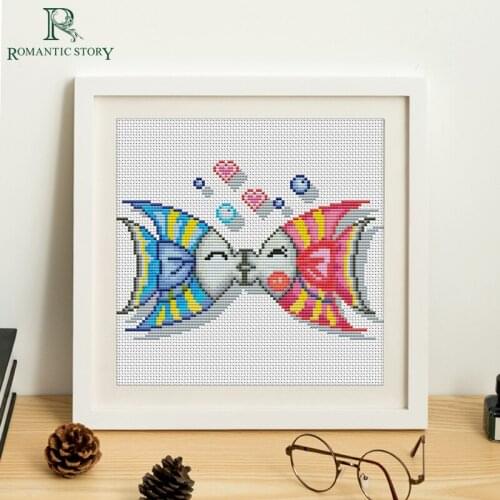 Romantic Story Blue and Red Fish Paintings Home Decoration Art Wall Needlework DIY Cross Stitch Set by Simple Sterter Beginners
