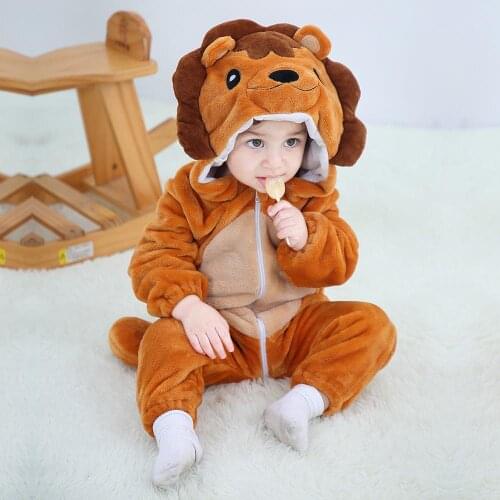 Animal Cartoon Rompers For Baby Clothes New 2020 Baby Rompers Winter Kigurumi Lion Costumes For Girls Boys Panda Cosplay Pajamas