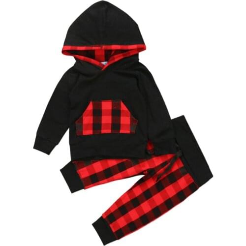 Newborn Kids Baby Girl Boy Clothes Plaid Hoodies Tops T shirt + Long Pants Outfits Set Baby Clothing