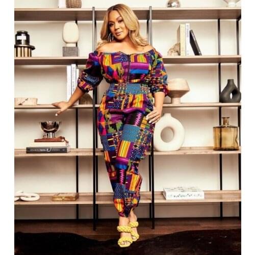 Zoctuo Women Sets Two 2 Piece Outfits Print Loose Off Shoulder Full Sleeve Top And Pants Suit Club Party Autumn Trousers Set New