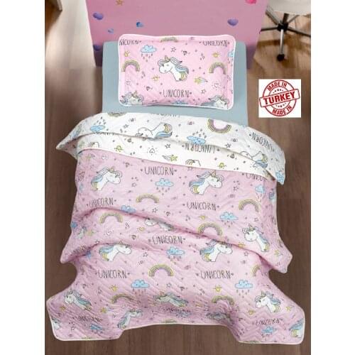 UNICORN BEDSPREAD SET - 2 PIECES - FOR GIRLS - 180X240 CM - QUILTED - FROM TURKEY