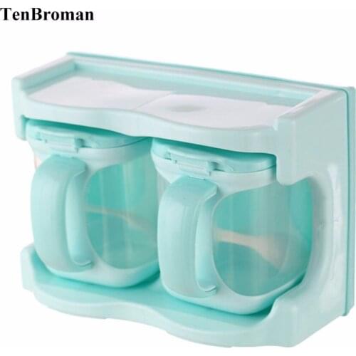 TENBROMAN 2 Pieces Seasoning Boxes Clear Seasoning Rack Spice Pots Storage Container Condiment Jars With Cover