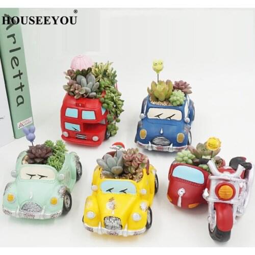 Zakka Creative Flowerpot Retro Cars Planter Resin Garden Succulent Plants Bonsai Flower Pot Decoration Indoor Macetas