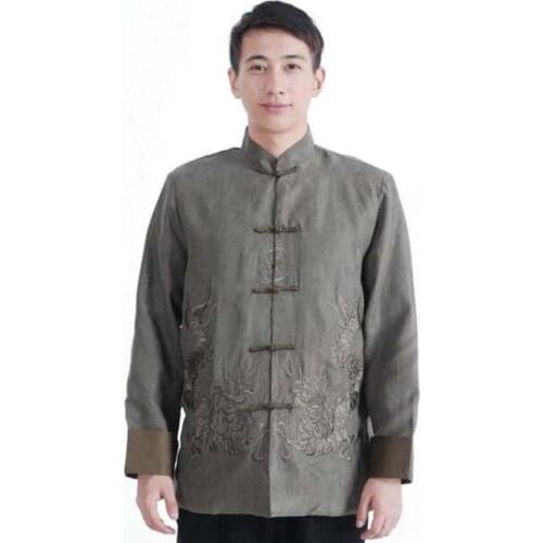 Free shipping Chinese tradition Mens kung fu jacket Tang costume Long sleeve Double Dragon jackets size M L XL XXL XXXL