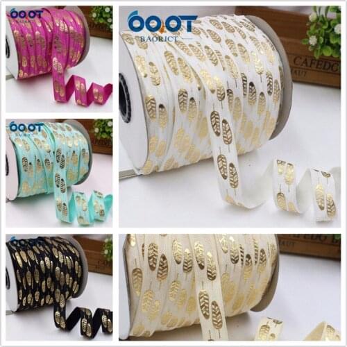 OOOT BAORJCT 3/8'' 16MM hot gold Leaves Elasticity ribbon,10 yards DIY handmade hair accessories Material, 176284