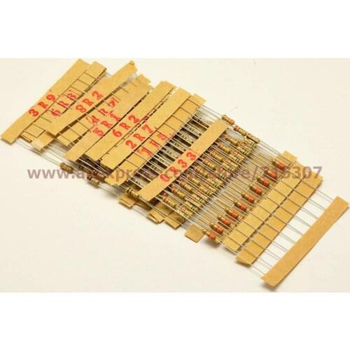 PHISCALE metal film resistor assorted kit 0.33ohm - 8.2 ohm 1/4w 0.25w 1% tolerance commonly used 13 values 10x 13= 130pcs