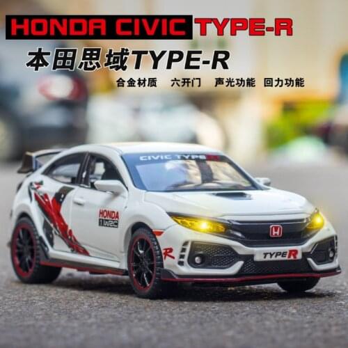 1: 32 Simulation Civic Type-R Alloy Car Model Ornament With Sound And Light Children Boy Birthday Christmas New Year Gift White