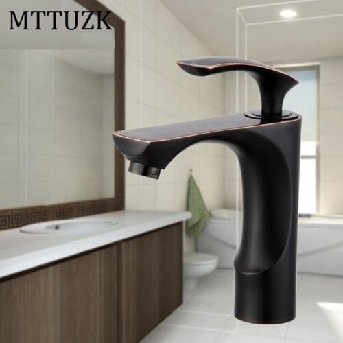 MTTUZK Brass Oil Rubbed Bronze Basin Faucet Hot and Cold Water Mixer Taps White Deck Mounted Basin Faucet ORB Bathroom Faucet