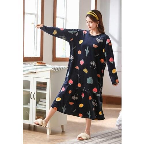 Sleeping gown autumn and winter thickening soft plus size fat MM pregnant women long night skirt loose bathrobe sleepwear new
