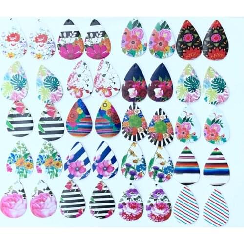 Wholesale Flower Earrings-Mothers Day Decorations For Party Faux Leather Serape Blossom Teardrop Earrings