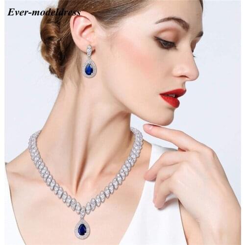 New Western Cubic Zirconia Wedding Bridal Jewelry Sets Water-Drop 2 PCS Necklace and Earrings CZ Party Prom Women Jewelry Sets