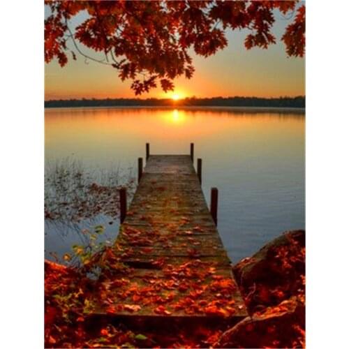 Landscape Sunset Printed 11CT Cross-Stitch Full Kit Embroidery DMC Threads Hobby Handicraft Handiwork Sewing Home Room Mulina