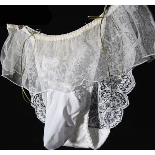 Sexy Men Lace Convex Pouch G-string COCK Ring Sexy Thong Hollow Out Sheer Underwear T-back Erotic Lingerie Gay Wear Plus Size F1