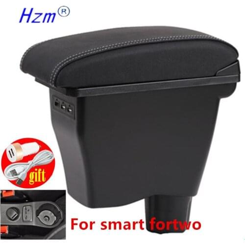 Armrest For Smart Fortwo Forfour 2014 - 2019 Black Leather Center USB New Storage Box Modification 2016 2018 with USB interface