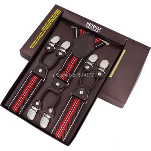 New Mens suspenders casual 6 clips braces leather suspensorio Adjustable Belt Strap bretelles ligas Tirantes 3.5*115cm 7 colors