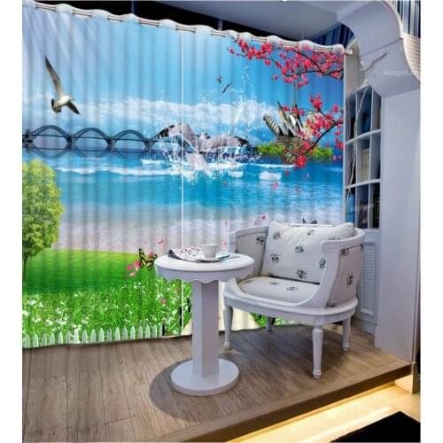 Custom 3d curtains for living room Sunset seagulls blackout modern window curtains window pastoral floral curtains