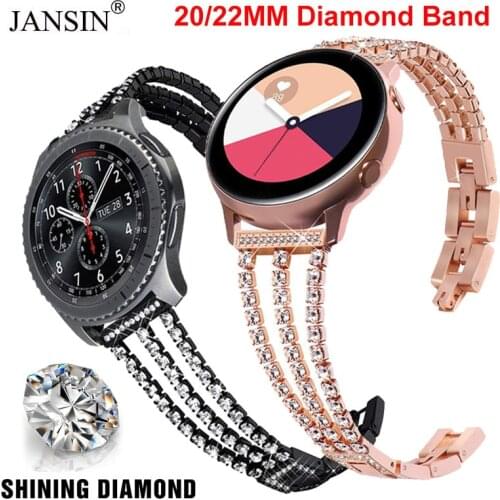 Diamond Band For Samsung Galaxy Watch 46mm 42mm Active 2 40 44mm Gear S2 S3 GT2 46MM Stainless Steel Replacement Strap 20mm 22mm