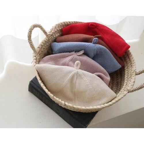 New Fashion Baby Knitted Beret Hat Solid Color Childrens Warm Hats Autumn Winter Painter Cap For Girls Kids Bonnet Accessories