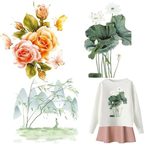 Lotus Flower Thermal Patches Vinyl Stickers on Clothes Fabric Iron-on Transfers for Clothing Thermoadhesive Patch Diy Applique