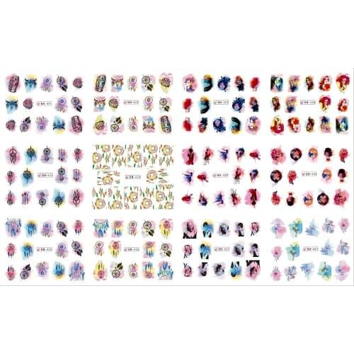 UPRETTEGO 12 PACKS / LOT NAIL ART BEAUTY WATER DECAL SLIDER NAIL DYED POP STAR DANCER TASSEL WHEELS PENDANT BN421-432