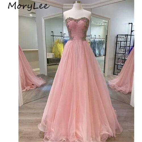 Crystal Evening Dresses Sweetheart A-Line Sweep Train Soft Tulle Evening Dresses With Zipper Back vestidos de fiesta de noche