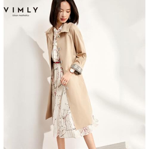 Vimly Trench Coat For Women Fashion Turn Down Coat Single Breasted Pockets Autumn Clothes Female Long Jackets F0112