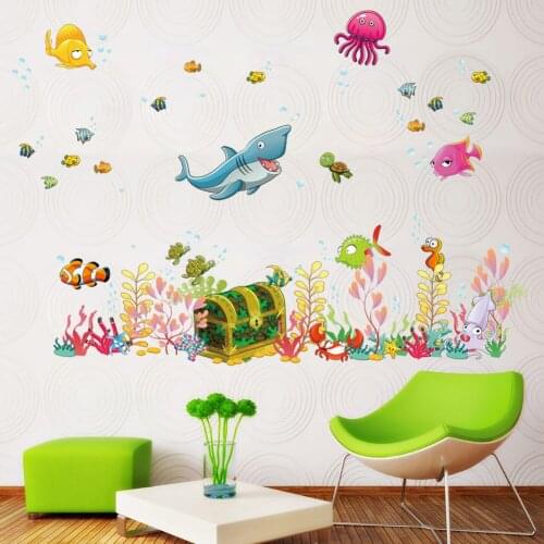 Wonderful Sea world colorful fish animals vinyl wall art decals bathroom decor decoration wall stickers for nursery kids rooms