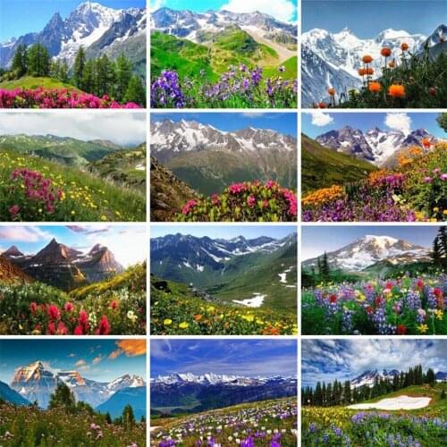 Yujohom Diamond Painting by Number Mountain Rhinestone Art Diamond Embroidery Flowers Scenery Cross Stitch Hobby Gift Home Decor