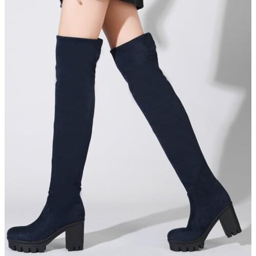 2021 Fashion Stretch Knee High Boots Flock Platform Women Boots Chunky High Heel Long Boots Slip On Autumn Winter Women Shoes