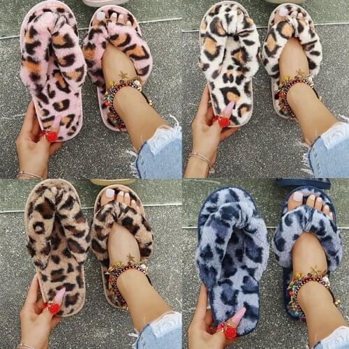 Lady Leopard Print Anti-skid Slippers Winter Warm Cotton Shoes Slippers Warm Winter Family Comfort Shoes