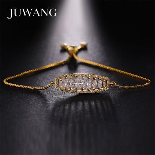 JUWANG Adjustable Bracelet Bangle For Woman Cubic Zirconia Silver Color Charm Fashion Wedding Birthday Bracelet Jewelry Gift