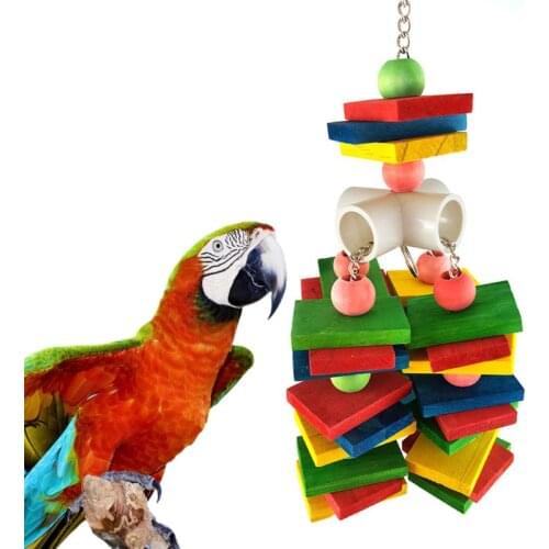 Parrot Chew Toy for Bird Macaw Hanging Cage Wood Strand Funny Molar Chew Bite Climb Toy Perch Stand